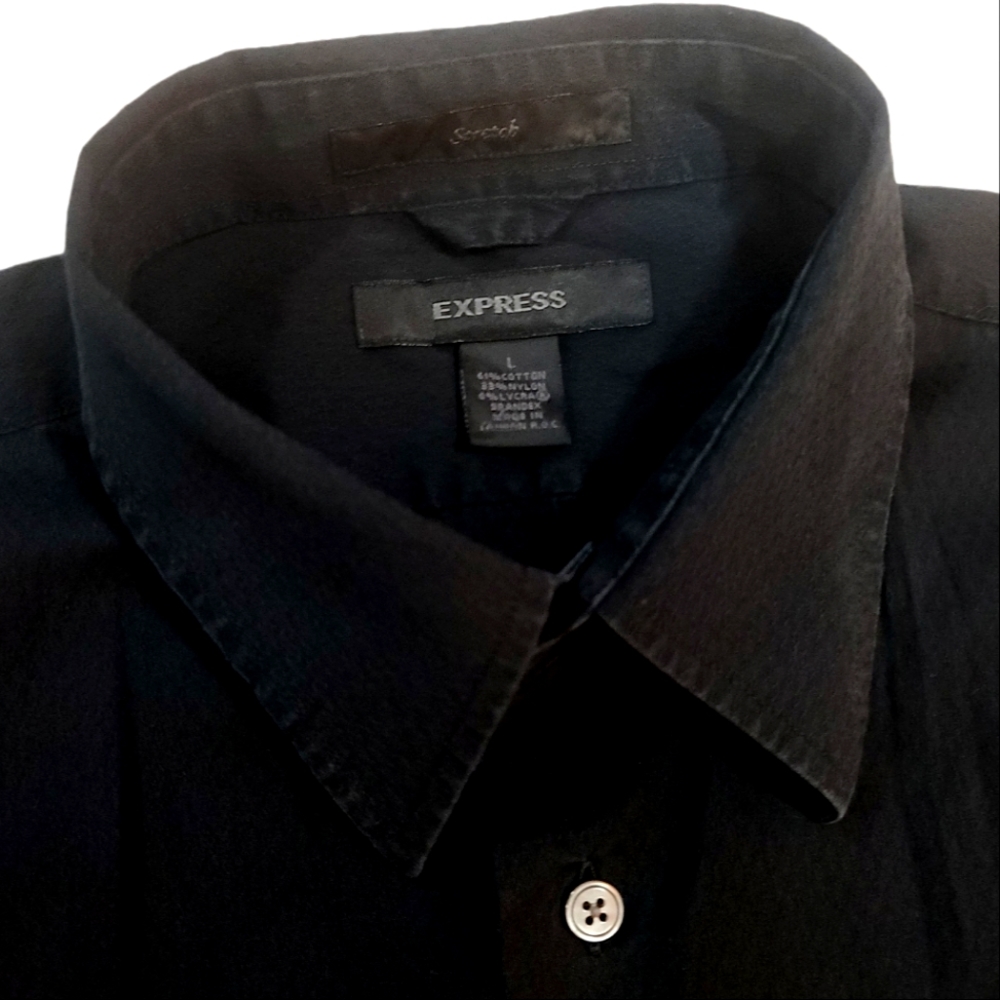 Express Men's Stretch Button-Down Black Short-Sleeve Shirt
